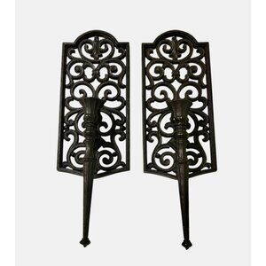 2 Dart Homco Scrolled Wall Sconce Candle Holders Gothic Decor MCM Black 4101 USA